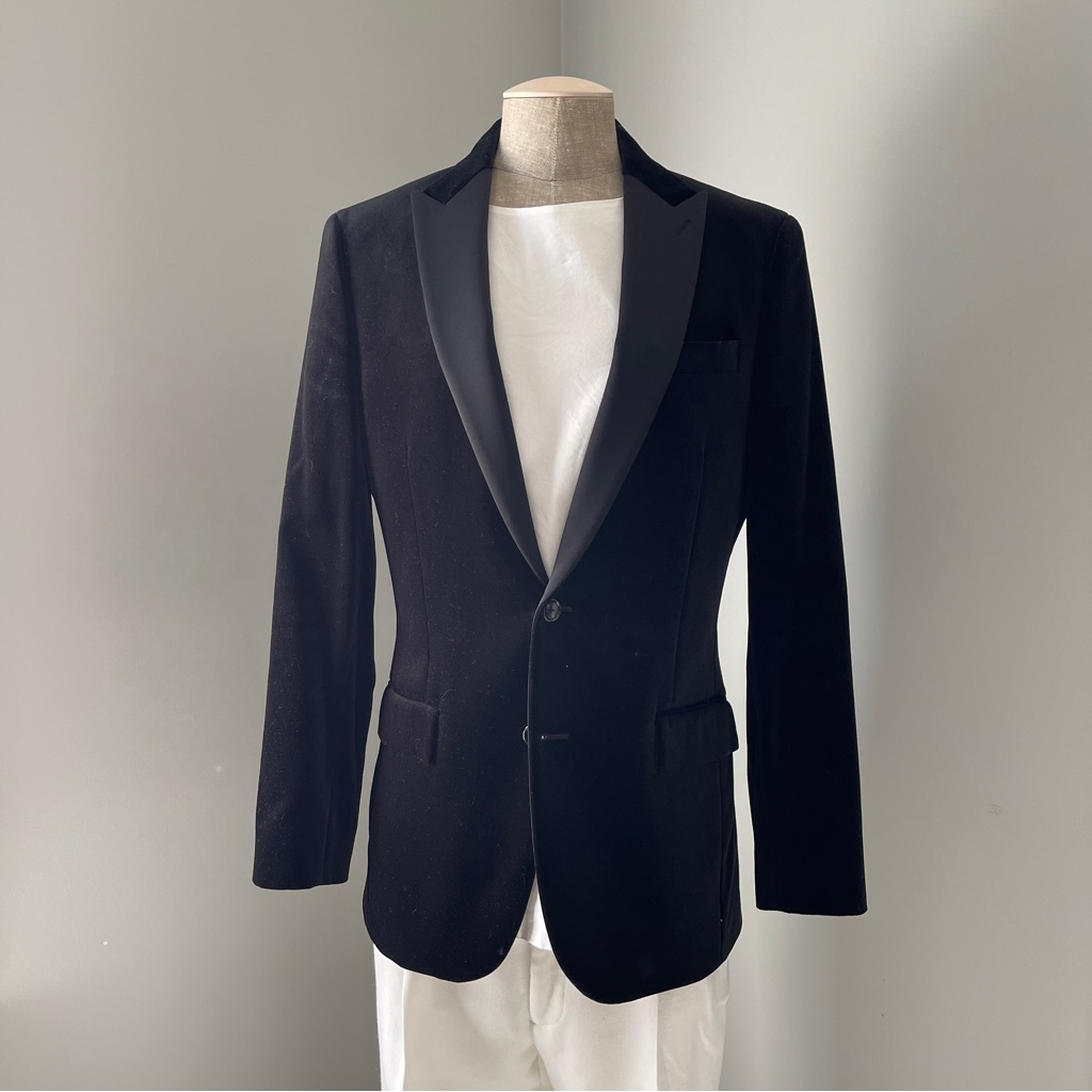 J. Crew 2-Button Black Men's Velvet Blazer With Black Satin Peak Lapels